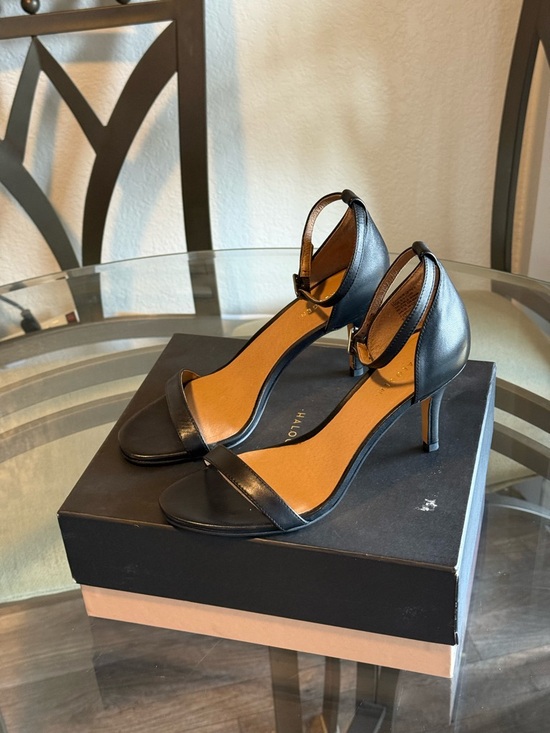 Halogen Shoes - Women's Black Leather Ankle-Strap Heels